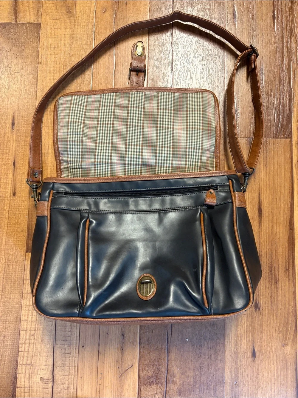 Overland Outfitters Vintage  Black Messenger Bag with Brown Leather Trim